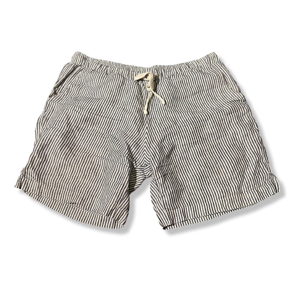 Alex Crane Shorts Mens Medium Gray White Stripes Linen Drawstring